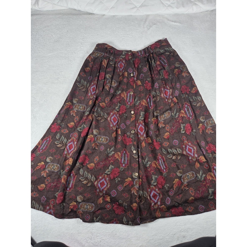 Napa Valley 100% Rayon Button Front Midi Skirt Size 10 Boho Southwest Floral...